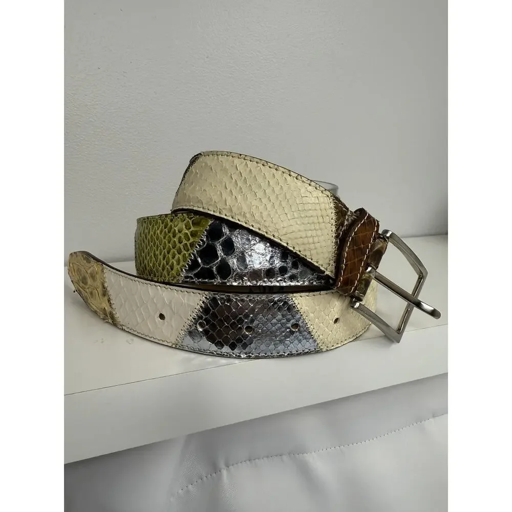 Vintage Italian Patchwork Belt Mens 115 Genuine Snakeskin Leather Exotic 90s